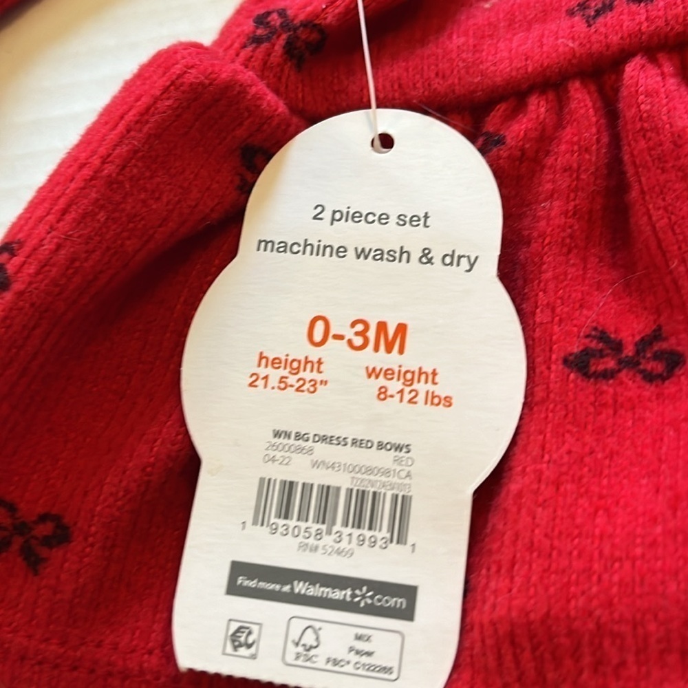 NWT-wonder nation-0/3-red/black-2 piece dress with footed tights. Soft red dress - Picture 4 of 10